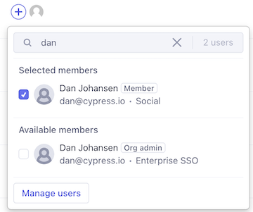 When assigning users to a team, you can select individual users from a list.