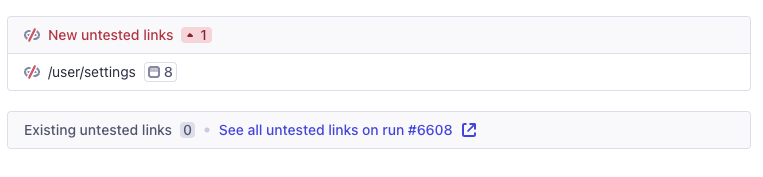 UI Coverage Branch Review showing new untested links that appear in the Changed run but were not present in the Base run